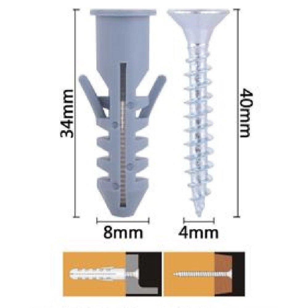 Trade Shop - Set 12pz Viti Vite Croce 4x40 Mm + Tasselli Con Alette Tassello M8 Fischer 57563 -