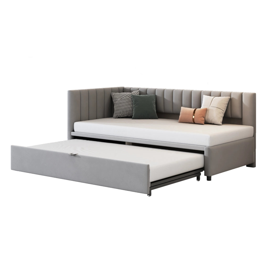 Divano letto angolare L con letto estraibile 90x200 cm in velluto grigio