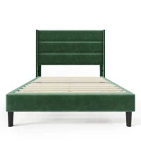 Letto Singolo con Rete a Doghe, Design Moderno, Testiera Imbottita in Velluto, Piedini Antiscivolo, 96x209x111 cm, Verde