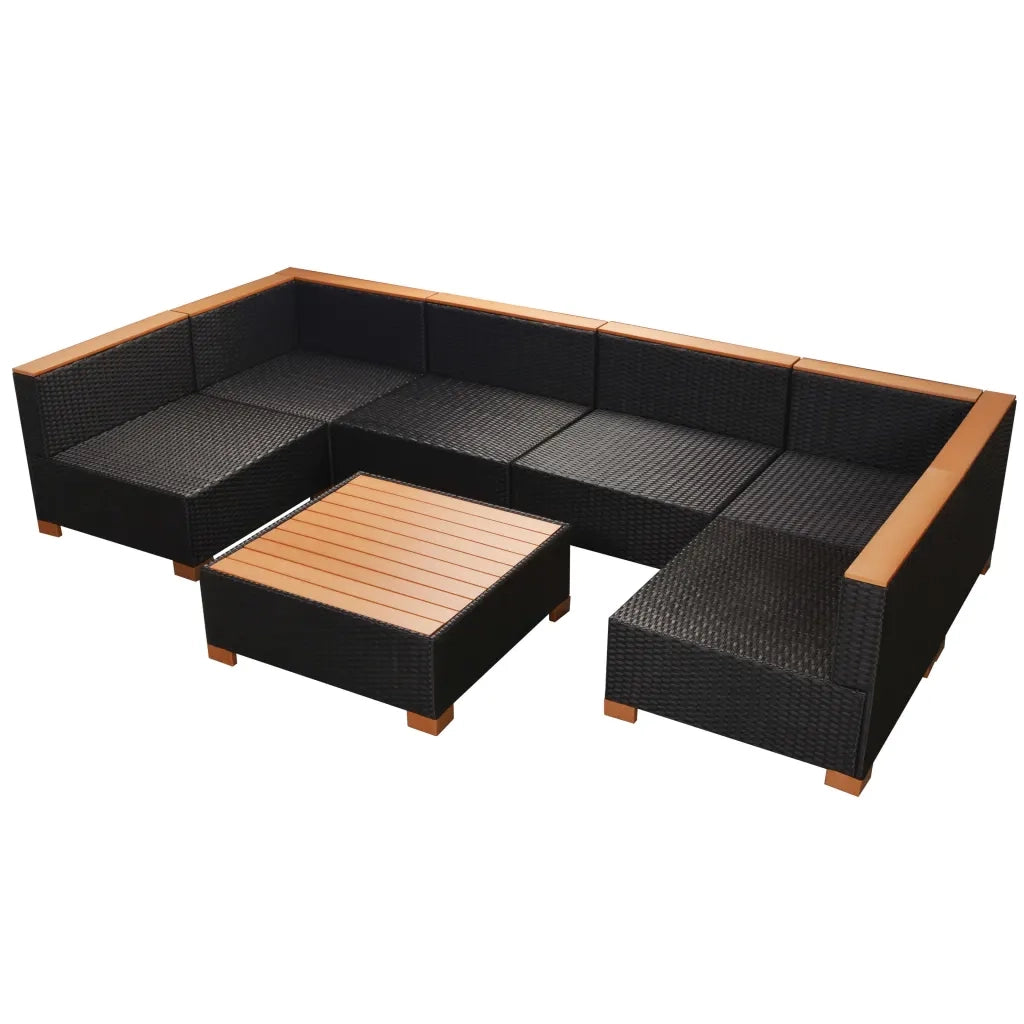 Set Divani da Giardino 7 pz con Cuscini in Polyrattan Nero 42751