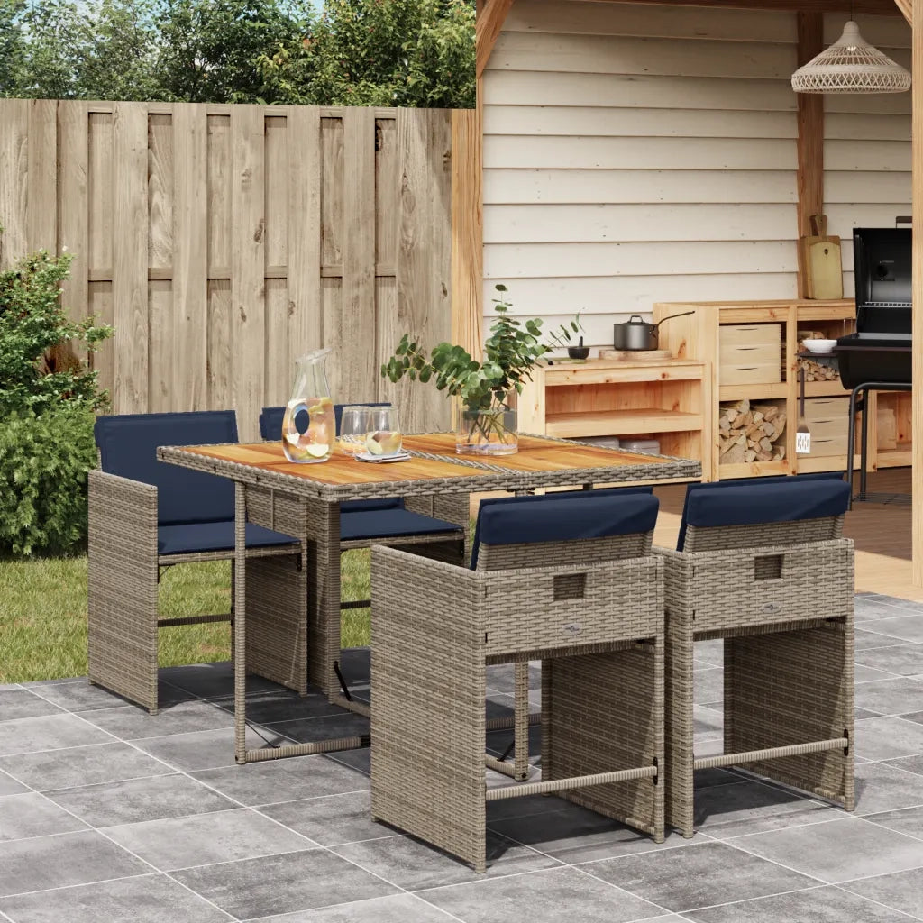 Set da pranzo da giardino da 5 pz con Cuscini in Polyrattan Grigio 3277852