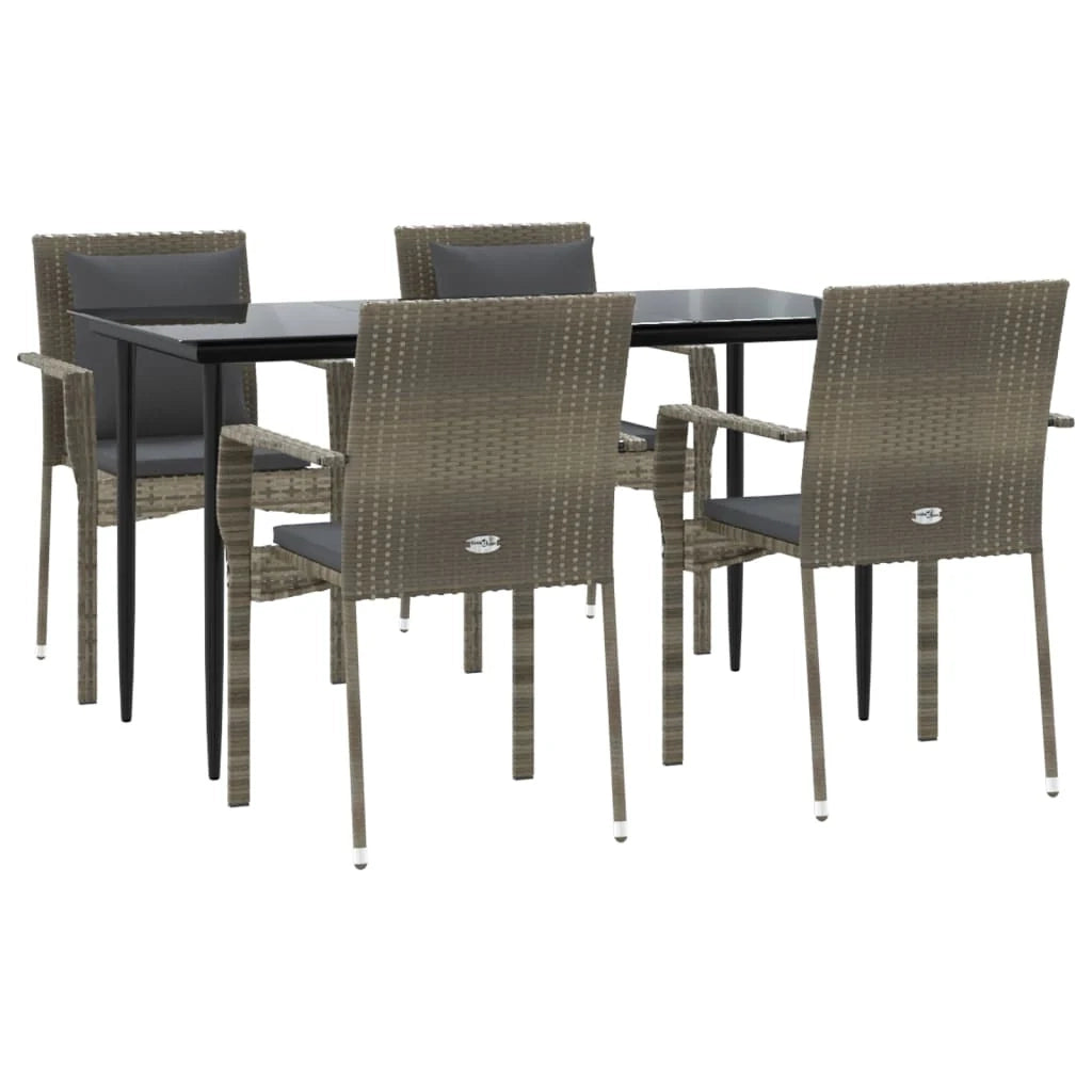 Set da pranzo da giardino nero e grigio da 5 pezzi con cuscini 02_0014863