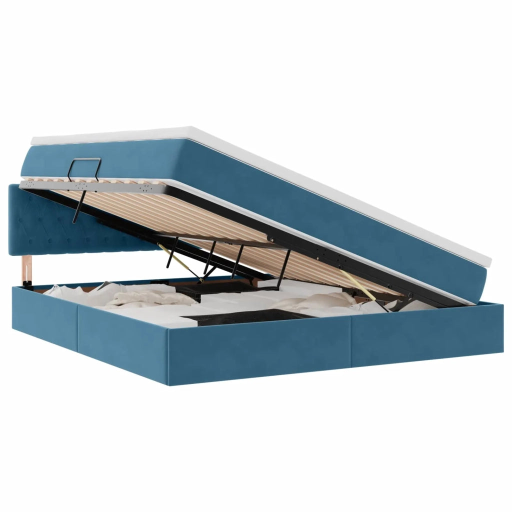 Letto con contenitore e LED Blu Scuro 180 x 200 cm Velluto 3371473