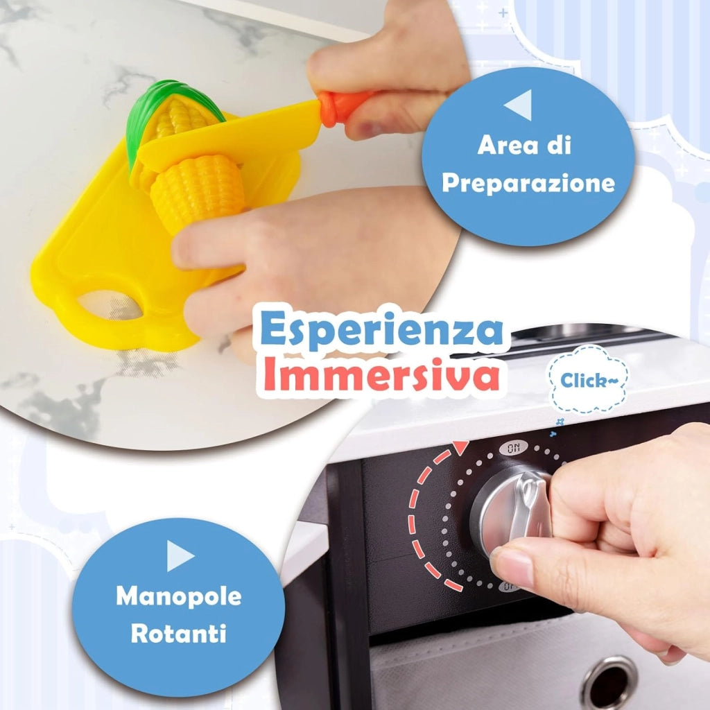 Set di Cucina Giocattolo per Bambini, con Luci e Suoni, Cappa Aspirante illuminata, Fornelli, Forno a Microonde, Distributore d'acqua e Lavatrice, Ideale per Bambini 3 Anni+ (Caffè)