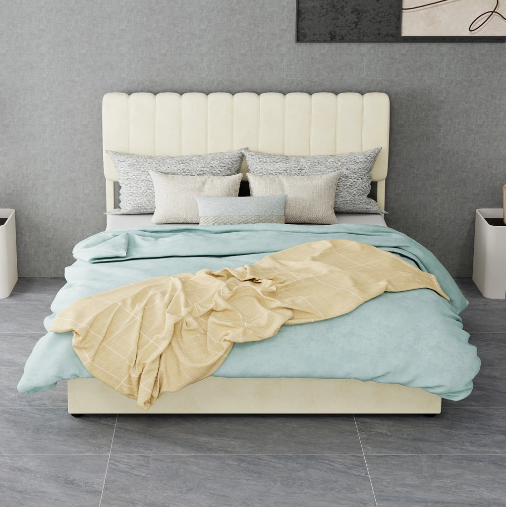 Letto imbottito 140x200 cm in velluto beige con materasso incluso