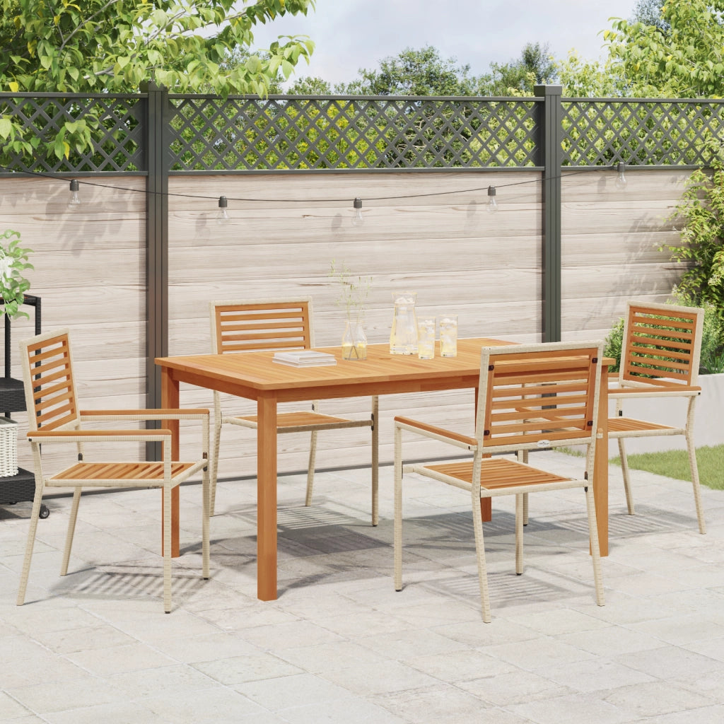 Set da Pranzo Giardino  5 Pezzi Beige Polyrattan Acacia