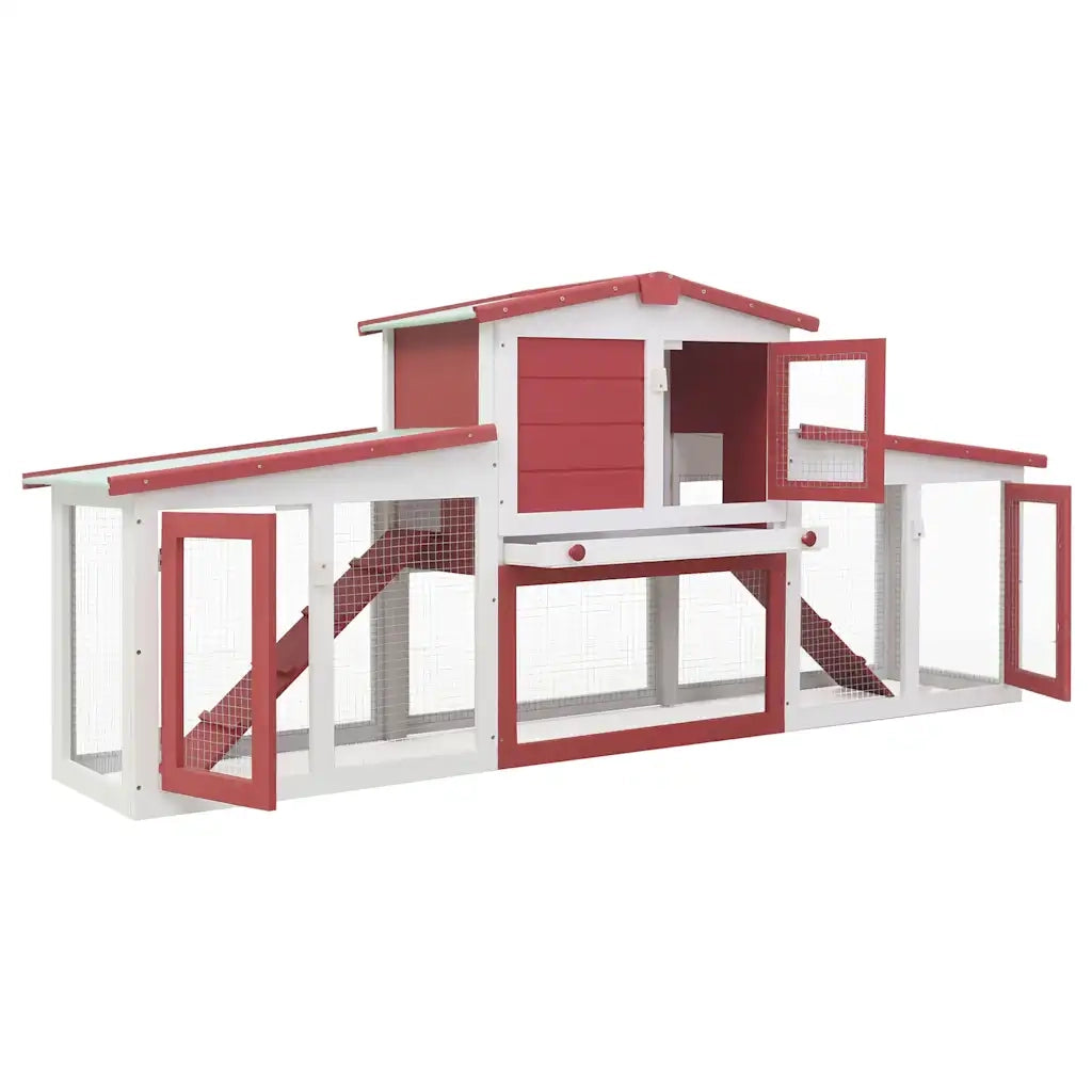 Conigliera per Esterni Grande Rossa e Bianca 201x45x85cm Legno CFW6122029