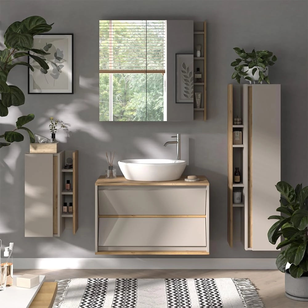 mobile bagno Edelin, Cachemire, 35 x 120 cm con 4 scomparti aperti, a parete per un'installazione flessibile in bagno