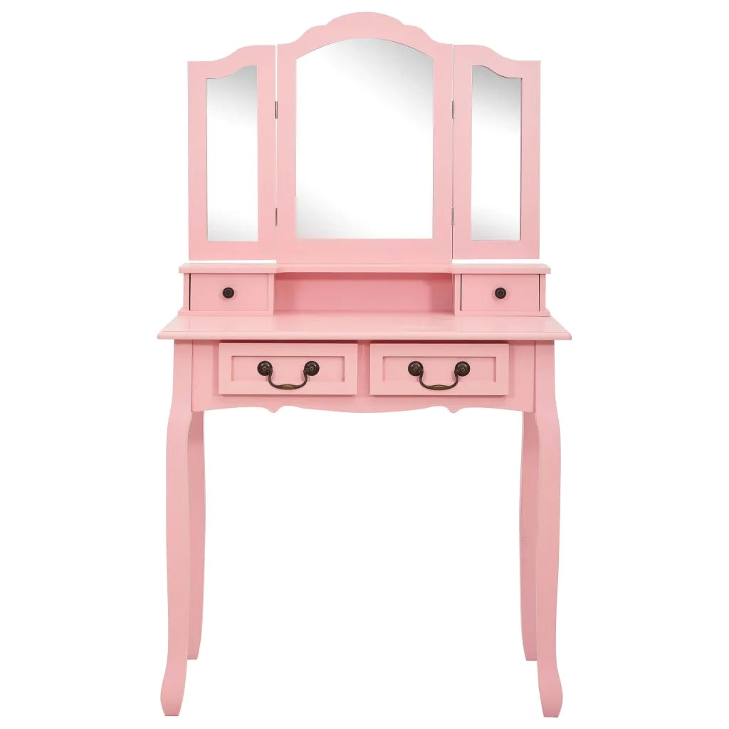 Tavolo da Trucco con Sgabello Rosa 80x69x141 cm Legno Paulownia 289319