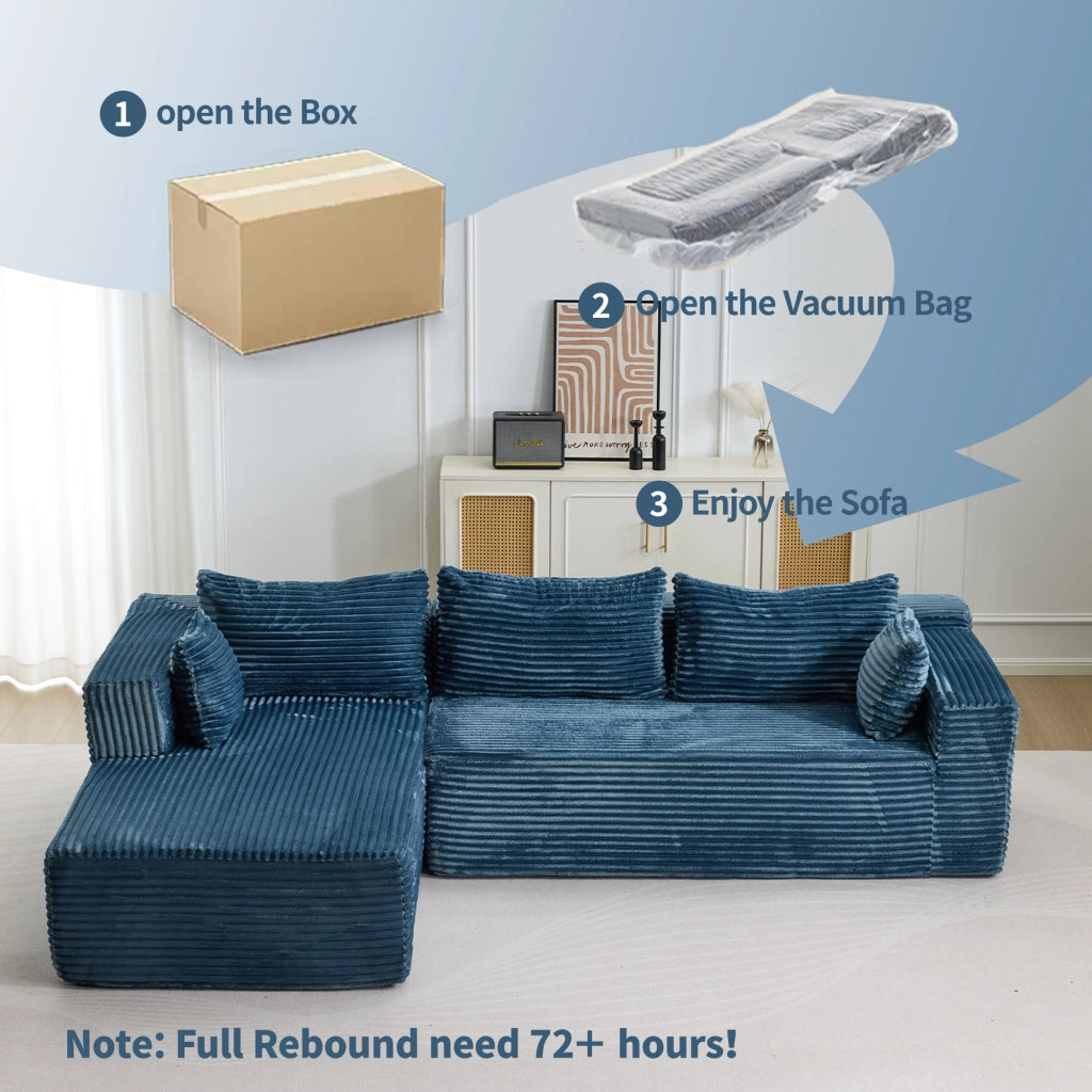 Divano angolare letto con chaise longue ¨C zephmum ¨C tessuto velluto blu
