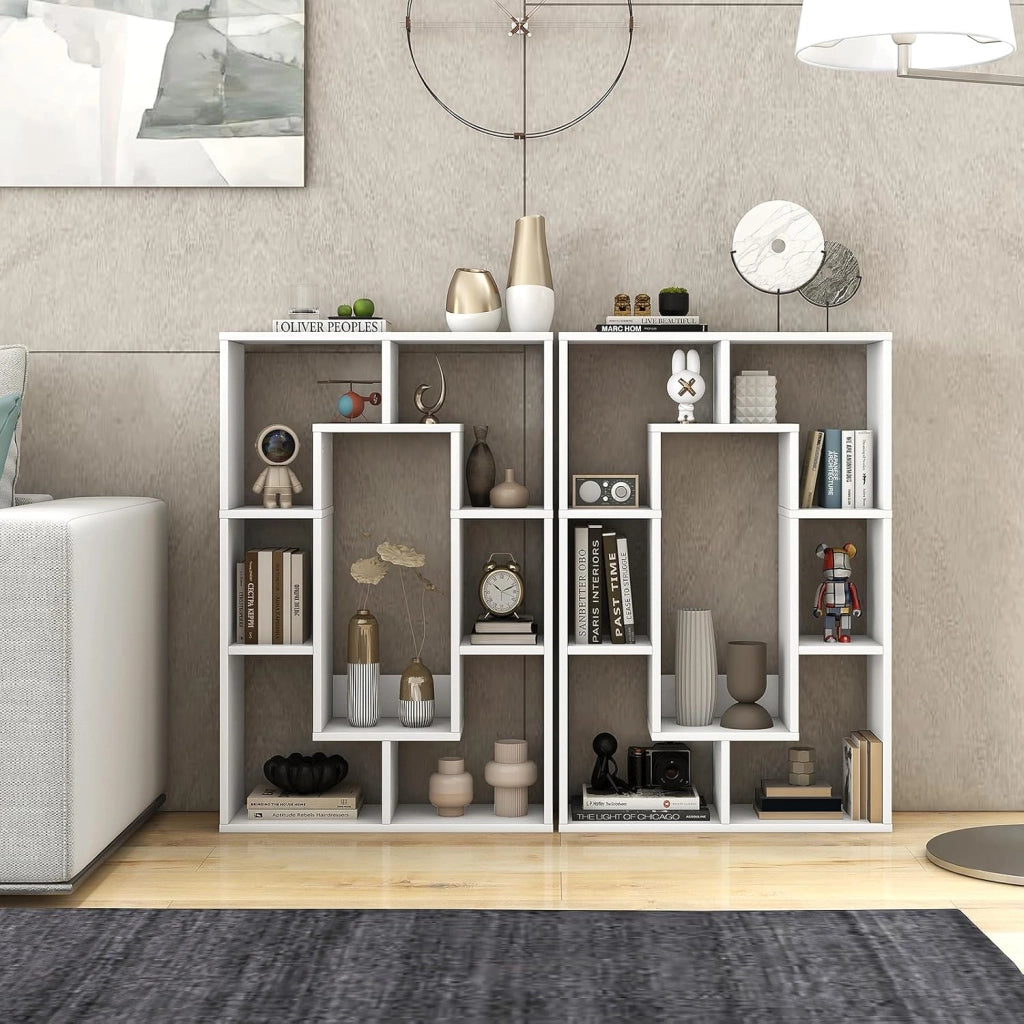 Scaffale per libreria, divisorio in legno, con 7 scomparti, 60 x 20 x 90 cm, per soggiorno, studio e camera da letto (bianco)
