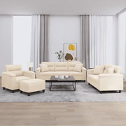 Set Divani 4 pz con Cuscini Beige in Tessuto Microfibra