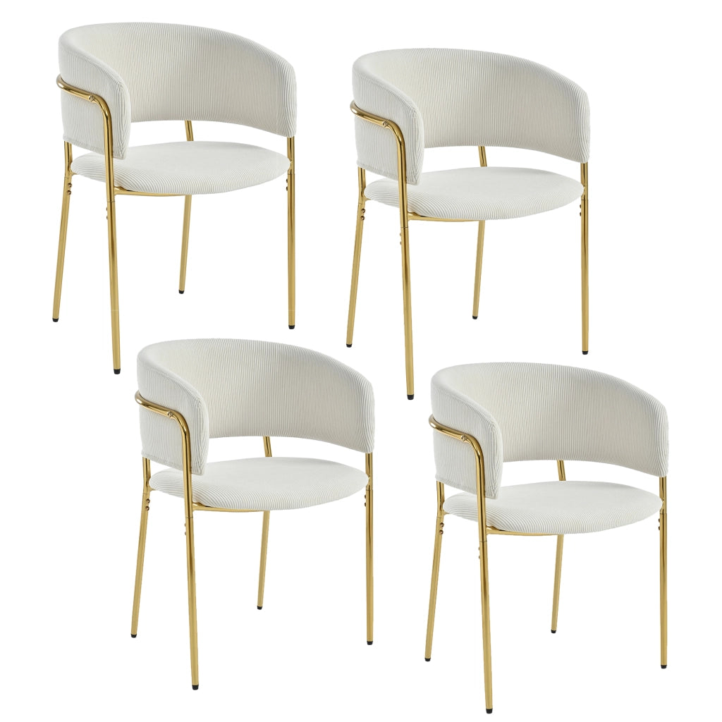 Sedia da pranzo in velluto a coste con piedini regolabili e feltrini antiscivolo, Metallo e Legno, Beige