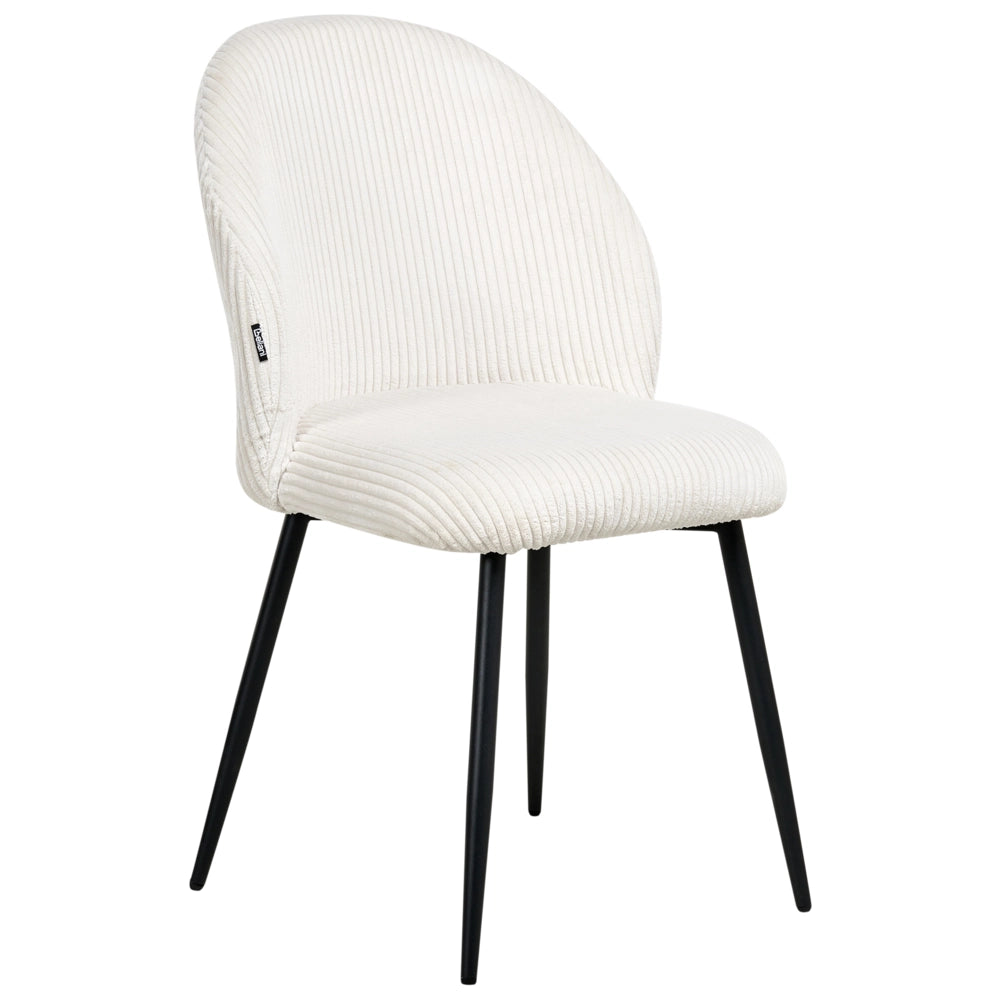 Set di 2 sedie da pranzo Rivestimento in velluto a coste Seduta imbottita Gambe in ferro bianco scuro