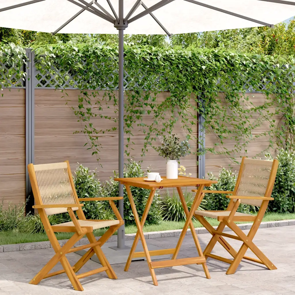 Set da Bistrot 3pz | Set Salotto da Giardino Beige in Polipropilene e Legno Massello