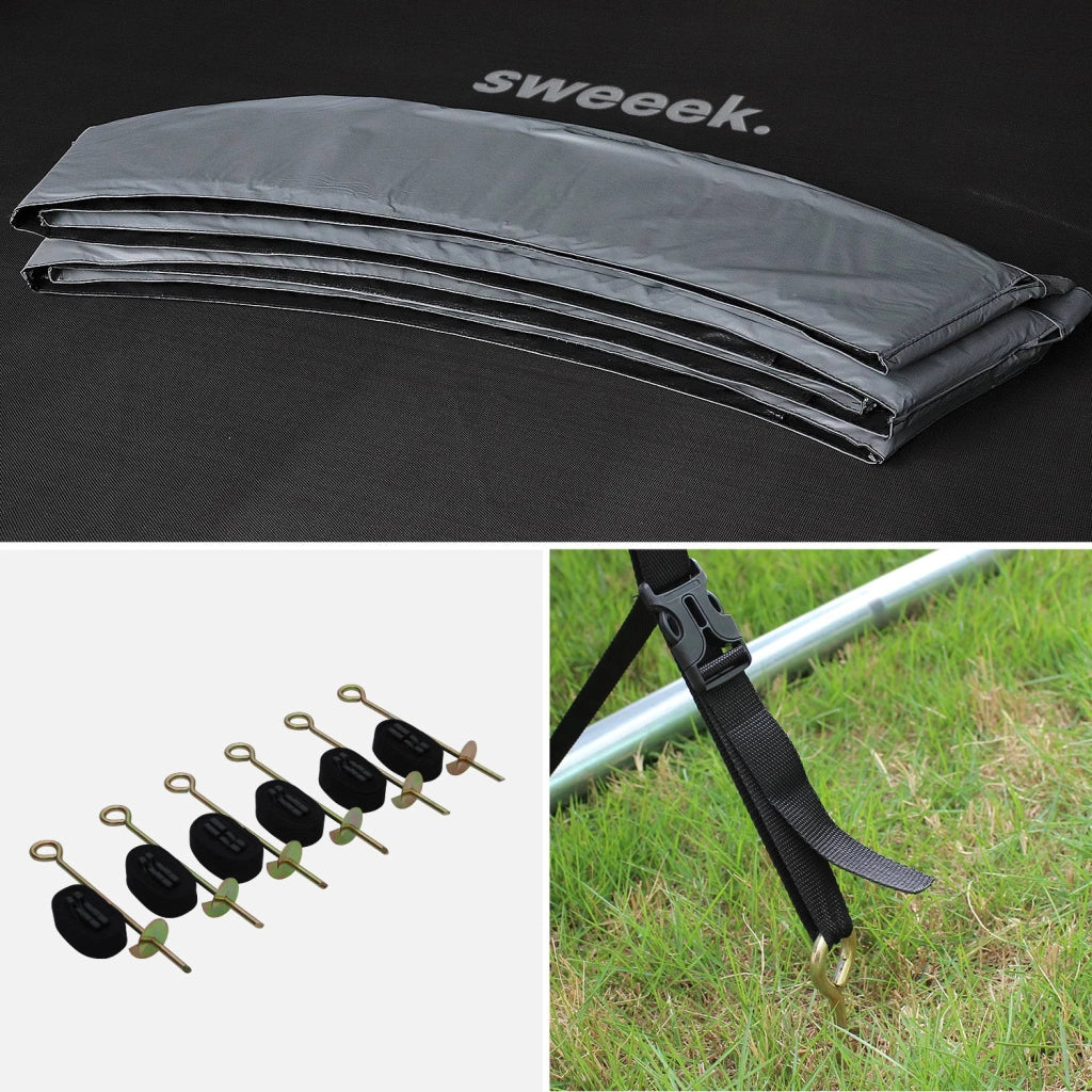 Trampolino 370cm con rete interna e pacchetto accessori, grigio