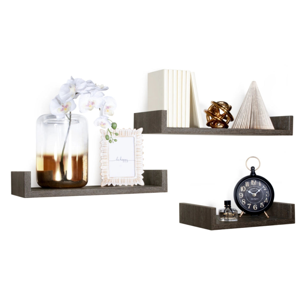 Set di 3 Mensole da Muro Modello CALAMITA MAXI, Mensole Muro Design, Mensola da Parete. Misure 60x8 p23.7 cm, 50x8 p23.7 cm e 40x8 p23.7 cm. Finitura   ROV. SCURO - MADE IN ITALY