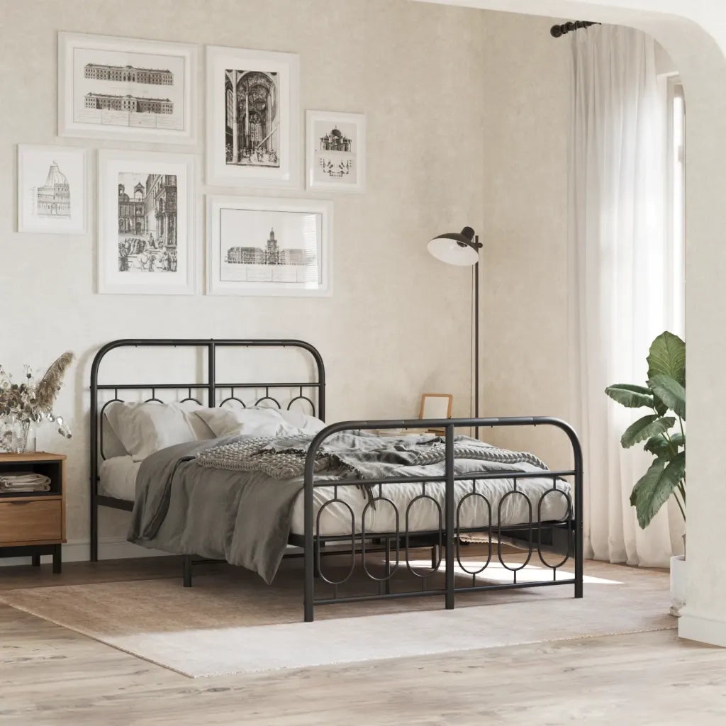Giroletto con Testiera e Pediera Metallo Nero 120x190 cm 377132
