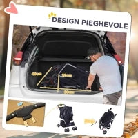 Passeggino per Cani Piccoli Pieghevole, Carrozzina per Cani con Ruote con Freni, Portabicchieri, Cestino Portaoggetti, 3 Finestre e Ruote Anteriori a 360°, per Animali Domestici 10 kg, Nero