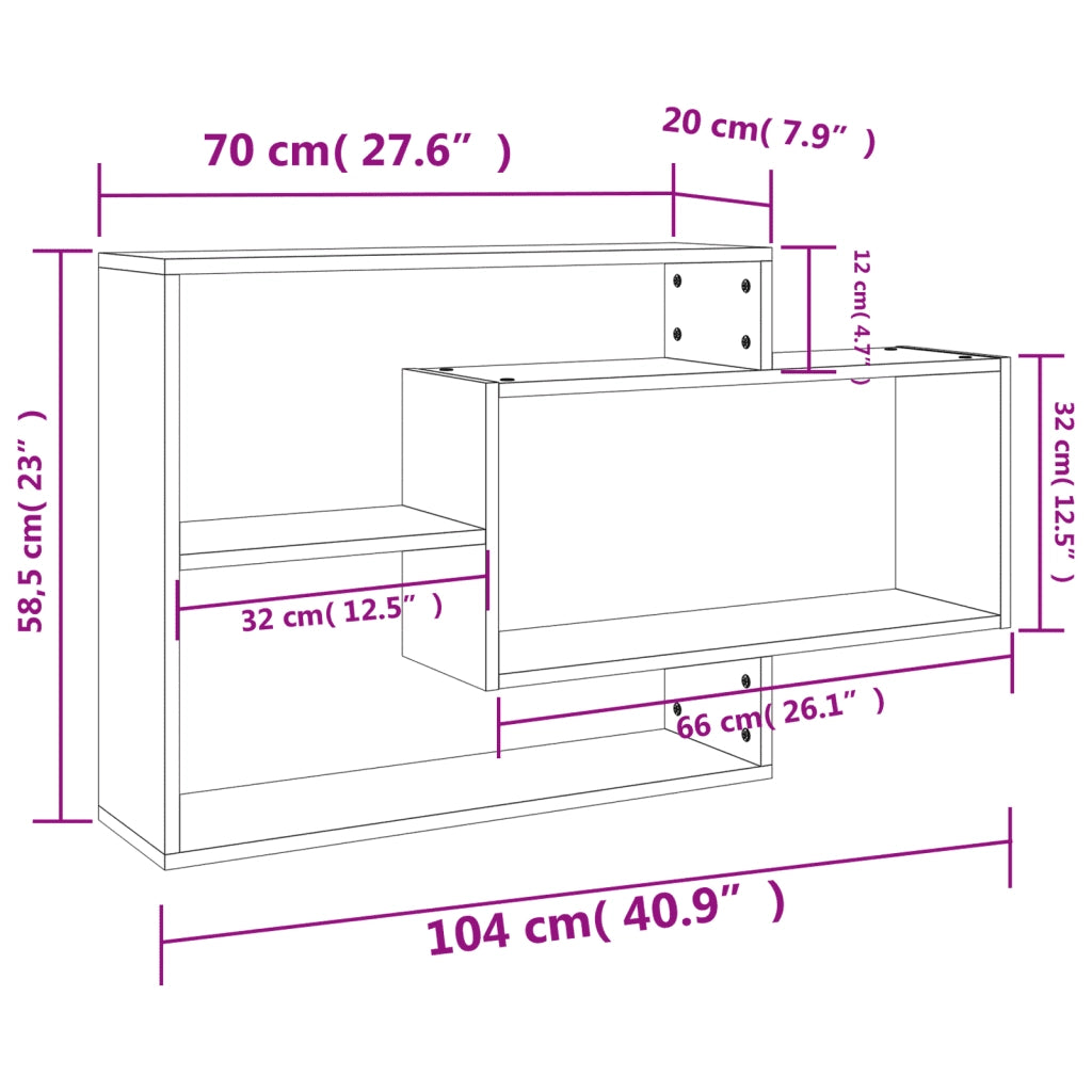Mensole a Muro Grigio Cemento 104x20x58,5 cm Legno Multistrato 800328