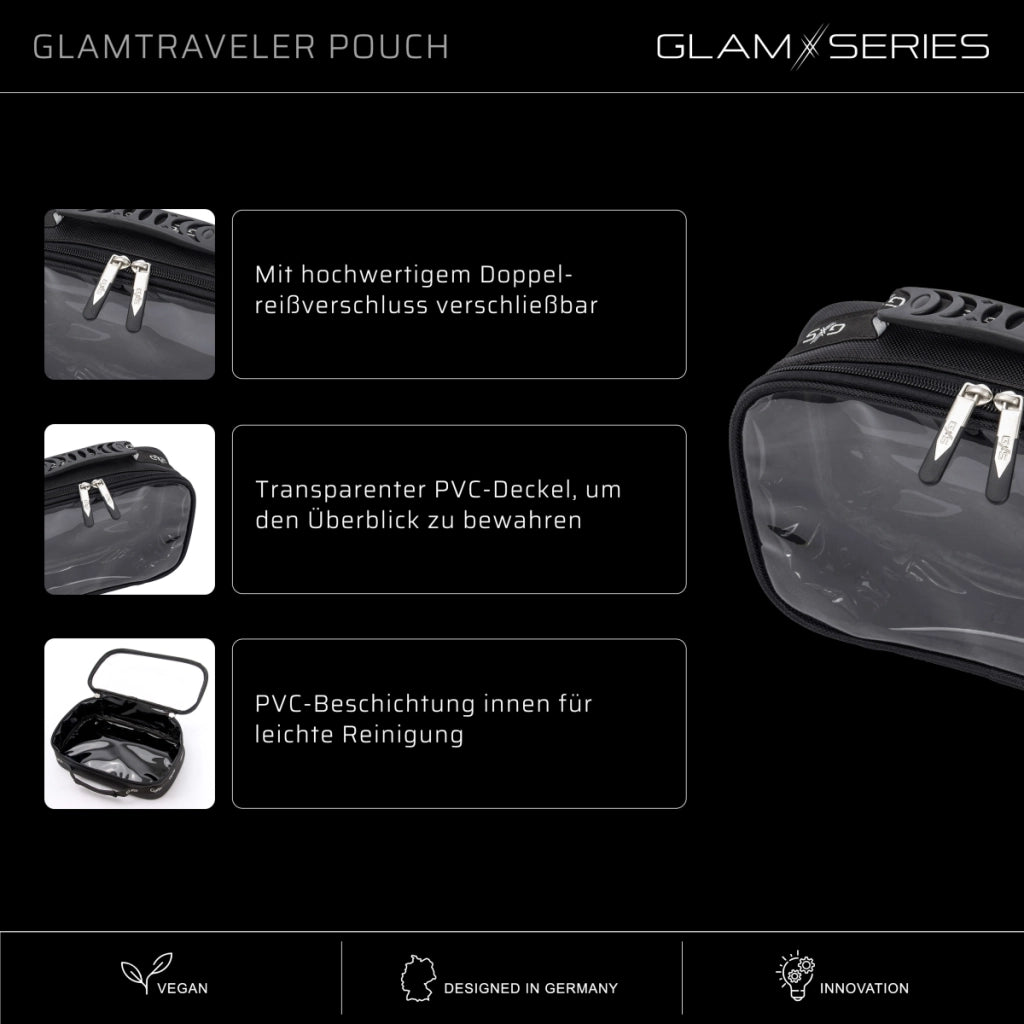 GlamSeries GlamTraveler Trousse da borsa 270 x 165 x 75 mm, beauty case, astuccio per make-up rivestito in PVC con coperchio trasparente