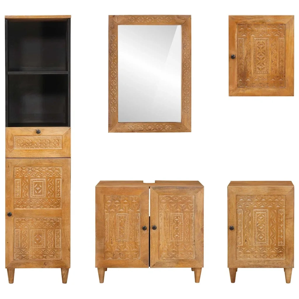 Set di mobili per il bagno 5 pcs Marrone Legno multistrato 3310069