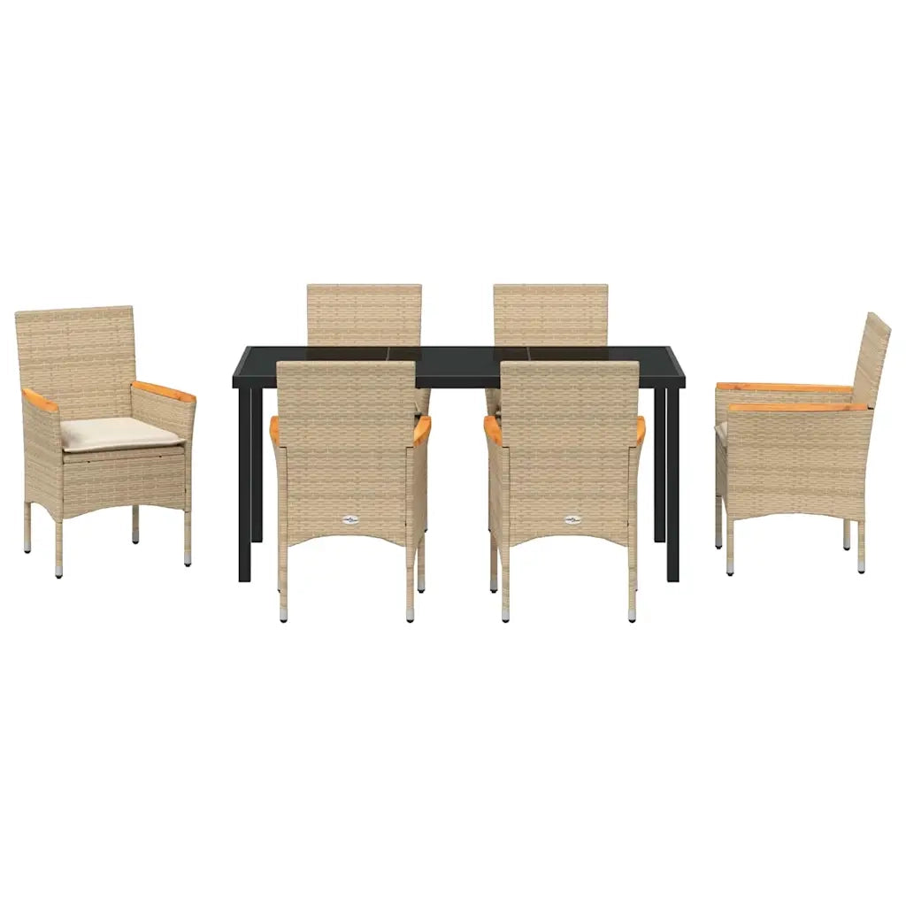 Set da Pranzo per Giardino con cuscino 7 pcs Beige polyrattan