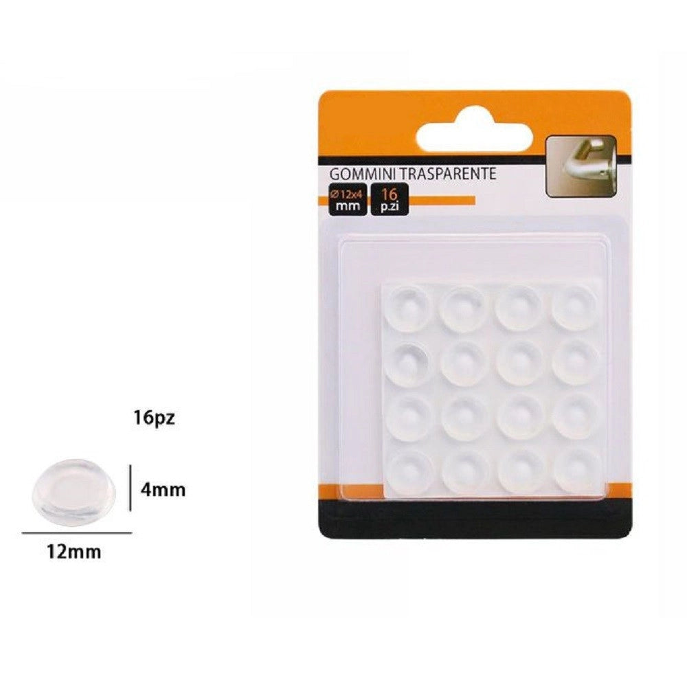 Trade Shop - Set 16 Pz Gommini Adesivi Protezione Pavimenti Trasparenti Rotondi 12x4mm 66094 -