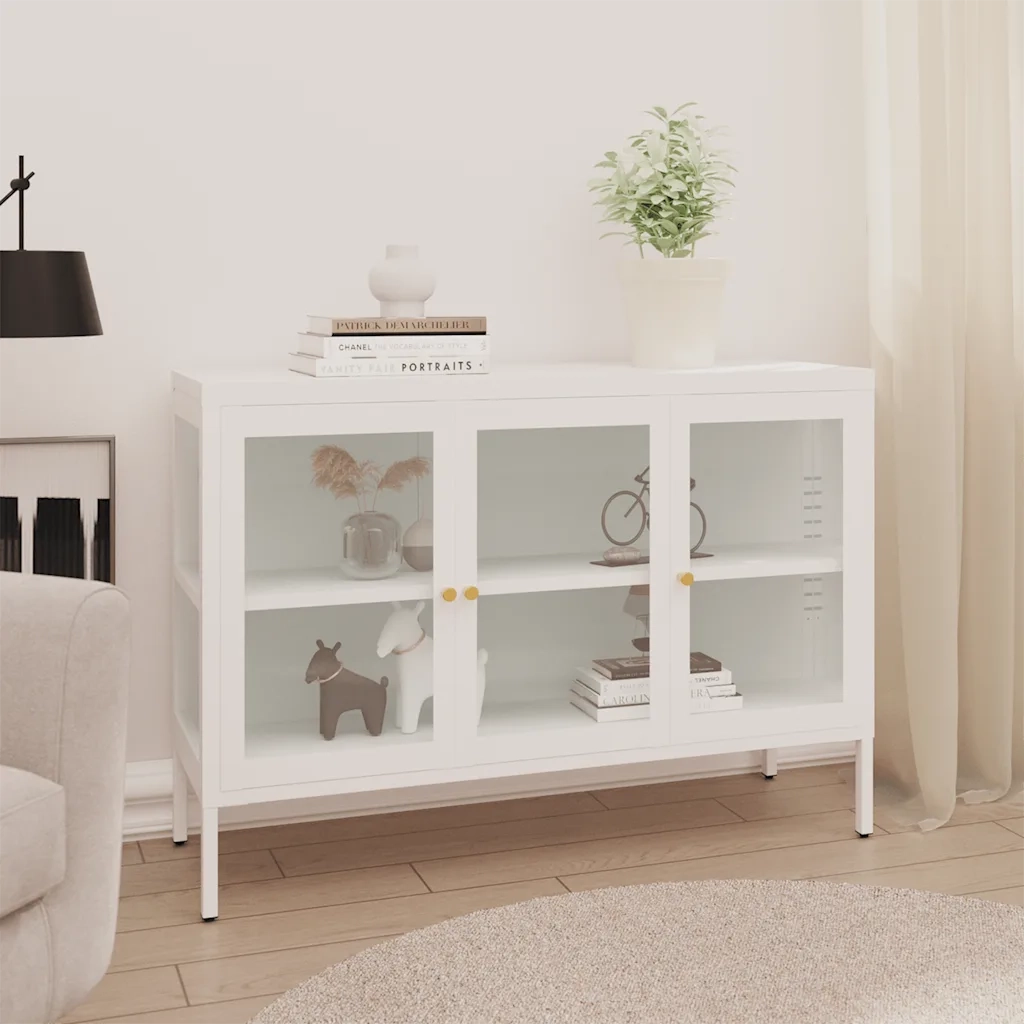 Credenza | Madia | Buffet da pranzo | Armadio da pranzo Bianca 105x35x70 cm in Acciaio e Vetro