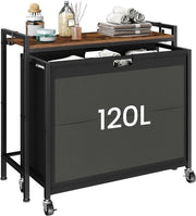 Wasverzamelaar con cassettiera, con 3 * 40 L contenitori Oxford e 3 taschetti laterali, per bagno, cucina, rustico marrone e nero DTXY01BF