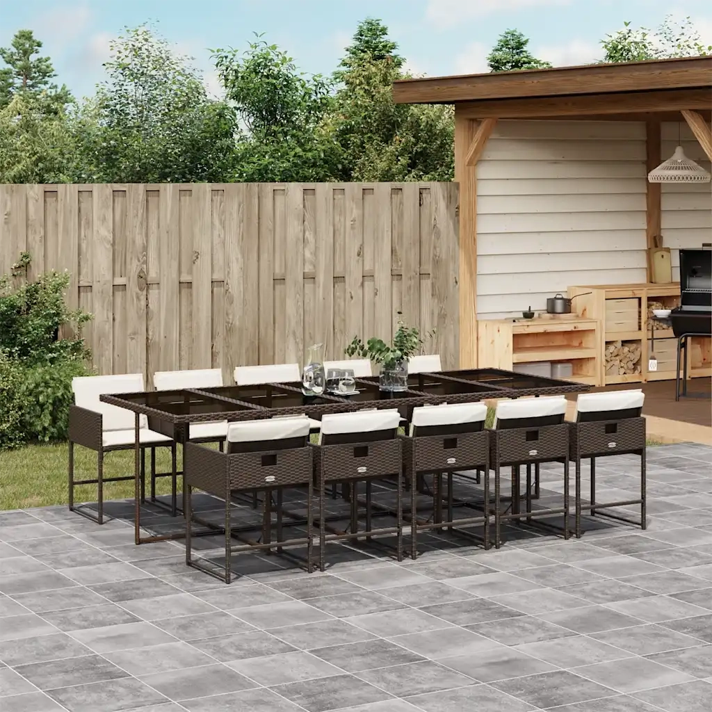 Set da Pranzo da Giardino 11 pz con Cuscini Polyrattan Marrone 3211293