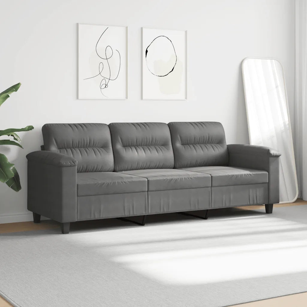Divano a 3 Posti Grigio Scuro 180 cm in Tessuto Microfibra