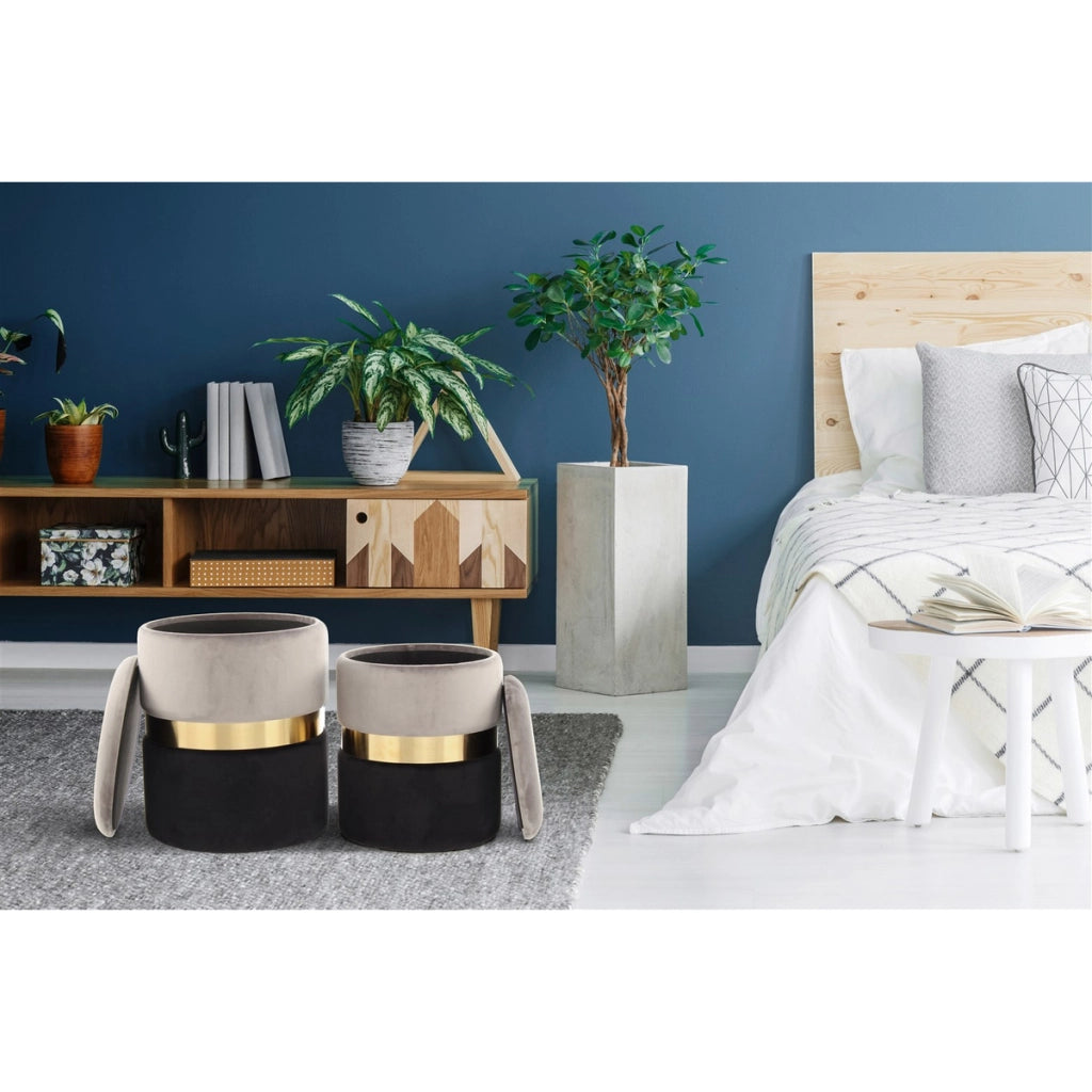 Set di 2 pouf contenitore Zora in velluto grigio e oro
