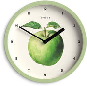 Orologio da muro con frutta | Piccolo orologio rotondo | 20 cm | Verde | Arte decorativa con rappresentazione di un'opera d'arte botanica di un mele | Ideale per cucina e sala da pranzo.