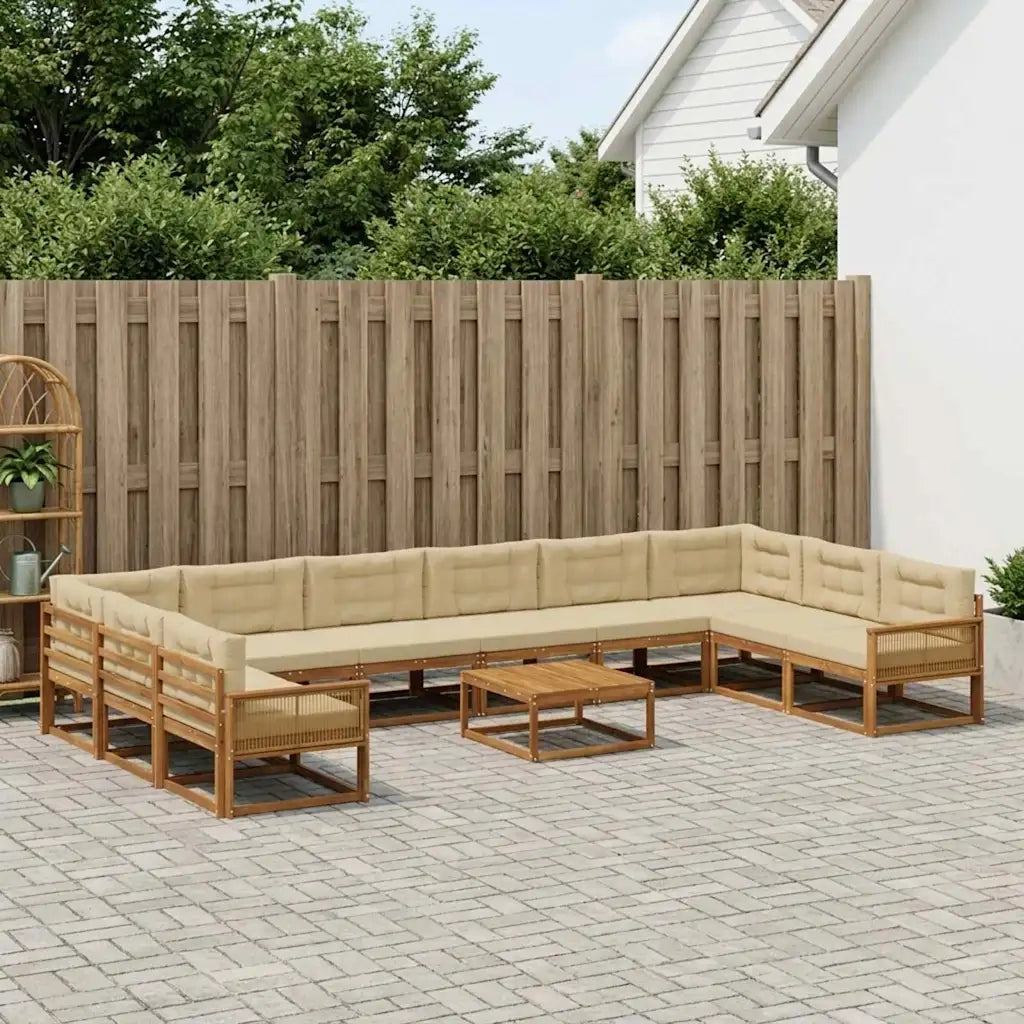 Set di divani da esterno con cuscino 11 pcs Naturale e Beige 3382951