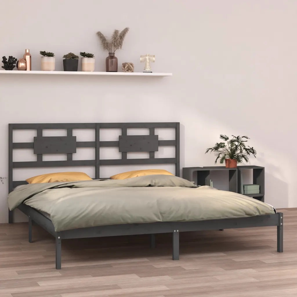 Giroletto-Struttura Letto Grigio in Legno Massello 200x200 cm 204626
