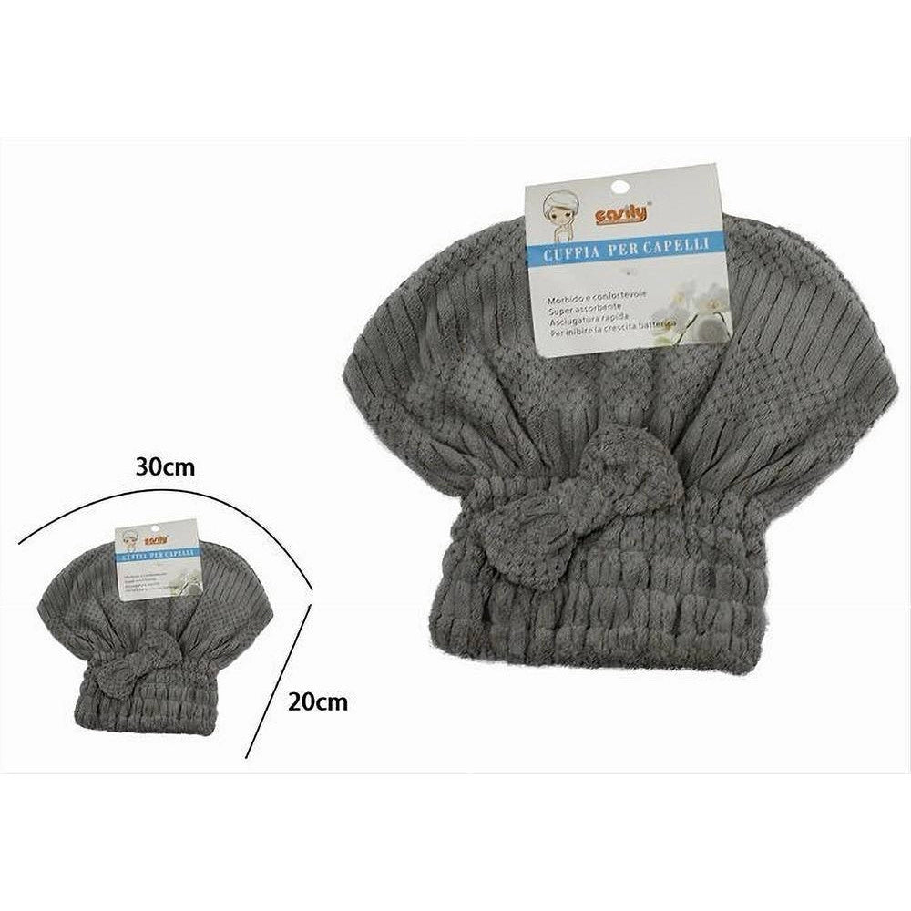 Trade Shop - Cuffia Asciuga Capelli Asciugamano Doccia Morbido Assorbente Fiocco Grigio 79629 -