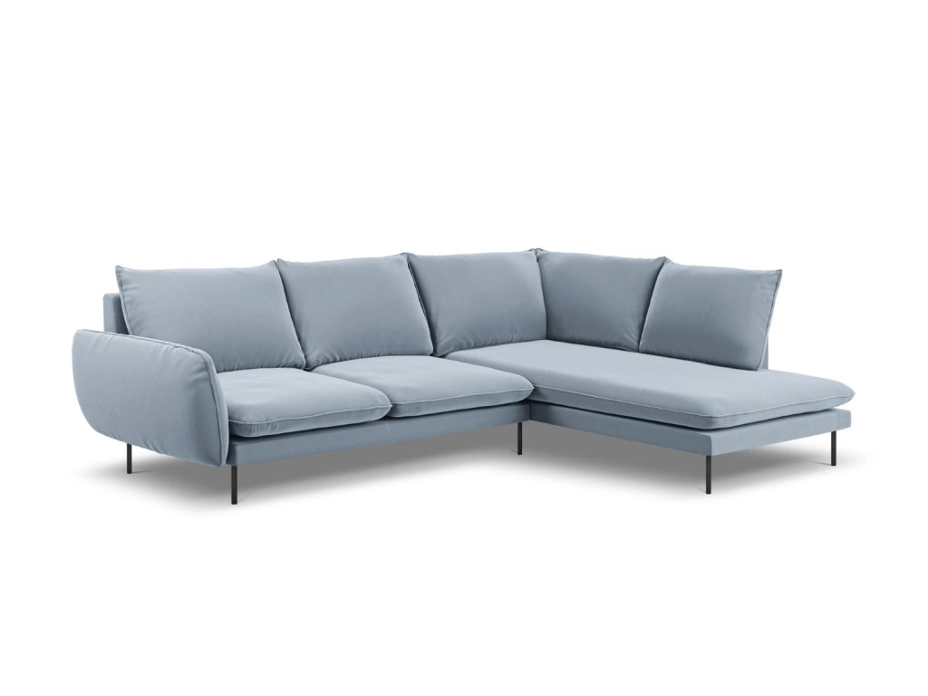 Cosmopolitan Design - Divano angolare destro "Vienna" 6 posti in velluto azzurro 