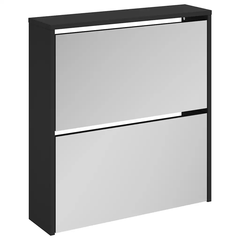Scarpiera con Specchio a 2 Livelli Nera 63x17x67 cm cod mxl 40700