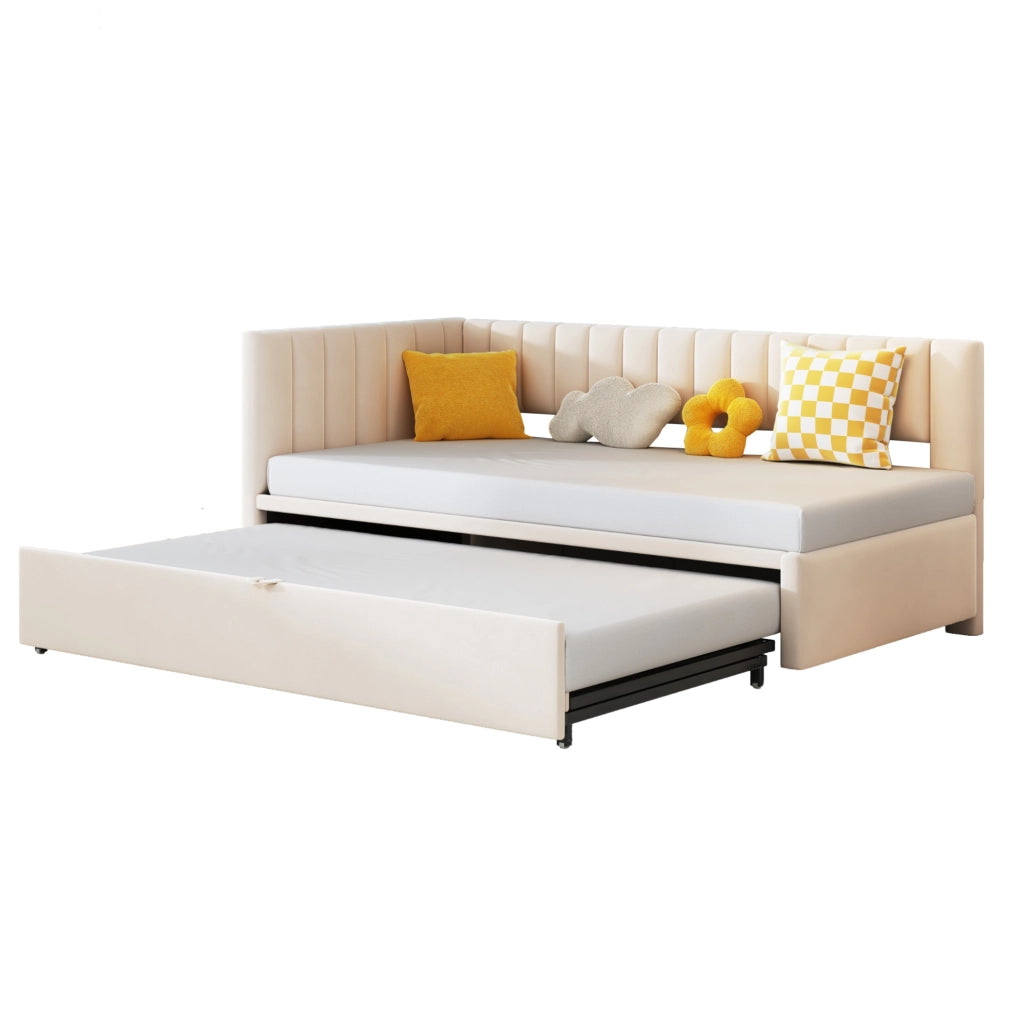 Divano letto 90x200 cm multifunzionale estraibile in velluto beige
