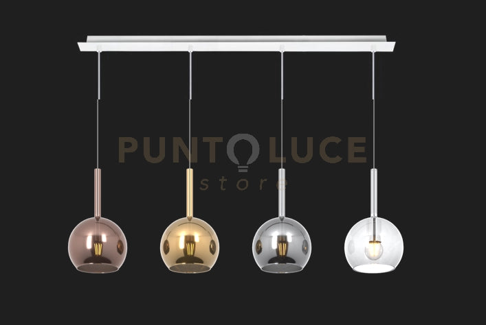 SOSP. BIANCO RETTANGOLARE 4 LUCI VETRI TUTTI PICCOLO TRASPARENTE CROMO ORO AMBRA 1155BI-S4 RP-MC