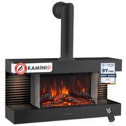 KAMINIO Camino elettrico LIZ con tubo del camino - Camino da parete con riscaldamento, fiamma 3D, luce ambiente a LED, telecomando - Nero