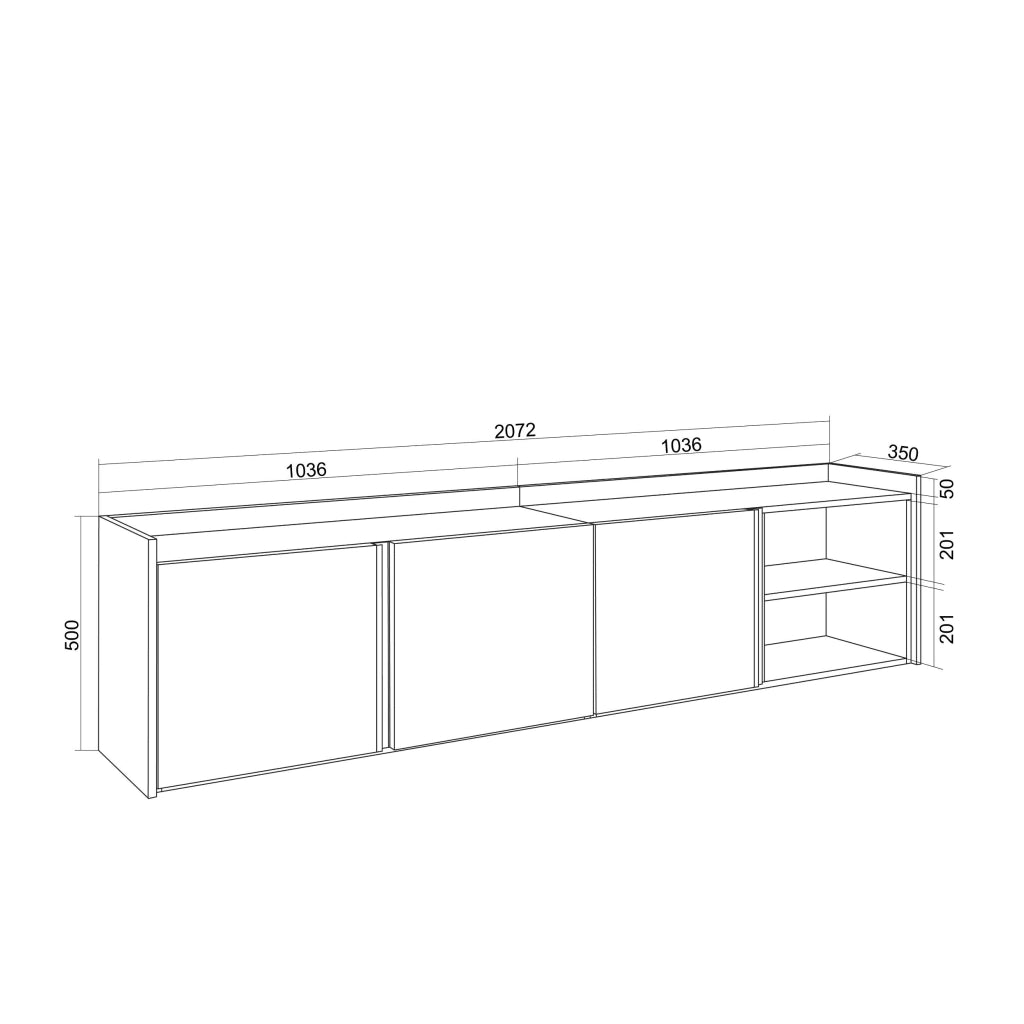 Mobile TV Soggiorno, 207x50x35 cm, Per TV fino a 80", Mobile Soggiorno, Rovere e nero