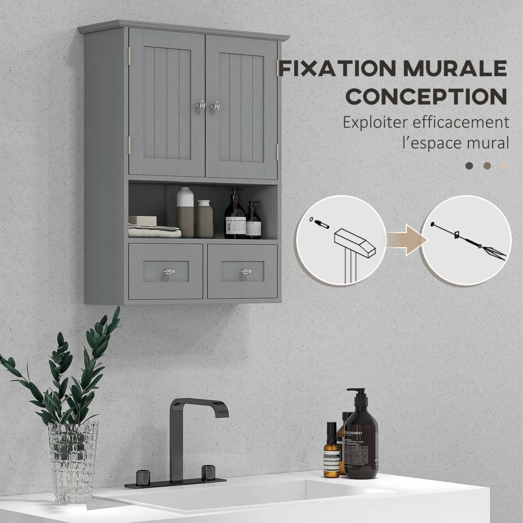 Mobiletto da Bagno Sospeso con Ante e Cassetti ¨C Zephmum ¨C Grigio 50.8x17.8x66 cm
