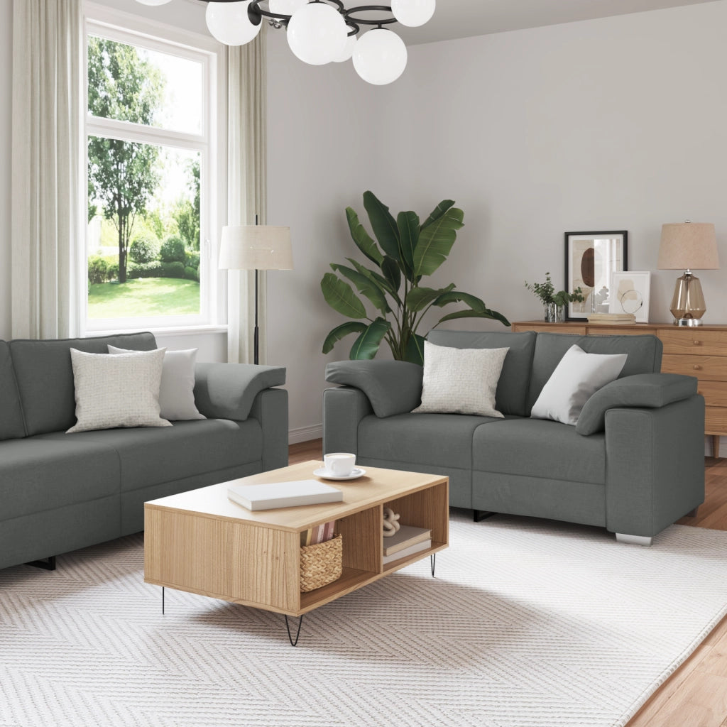 Set Divano 2 Pezzi con Cuscini Grigio Scuro