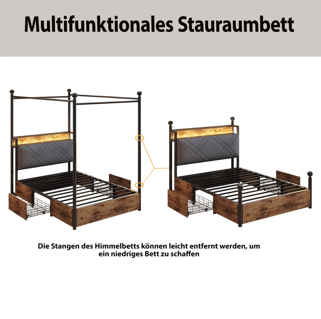 Letto singolo smart a baldacchino 90x190 cm con LED e USB-C