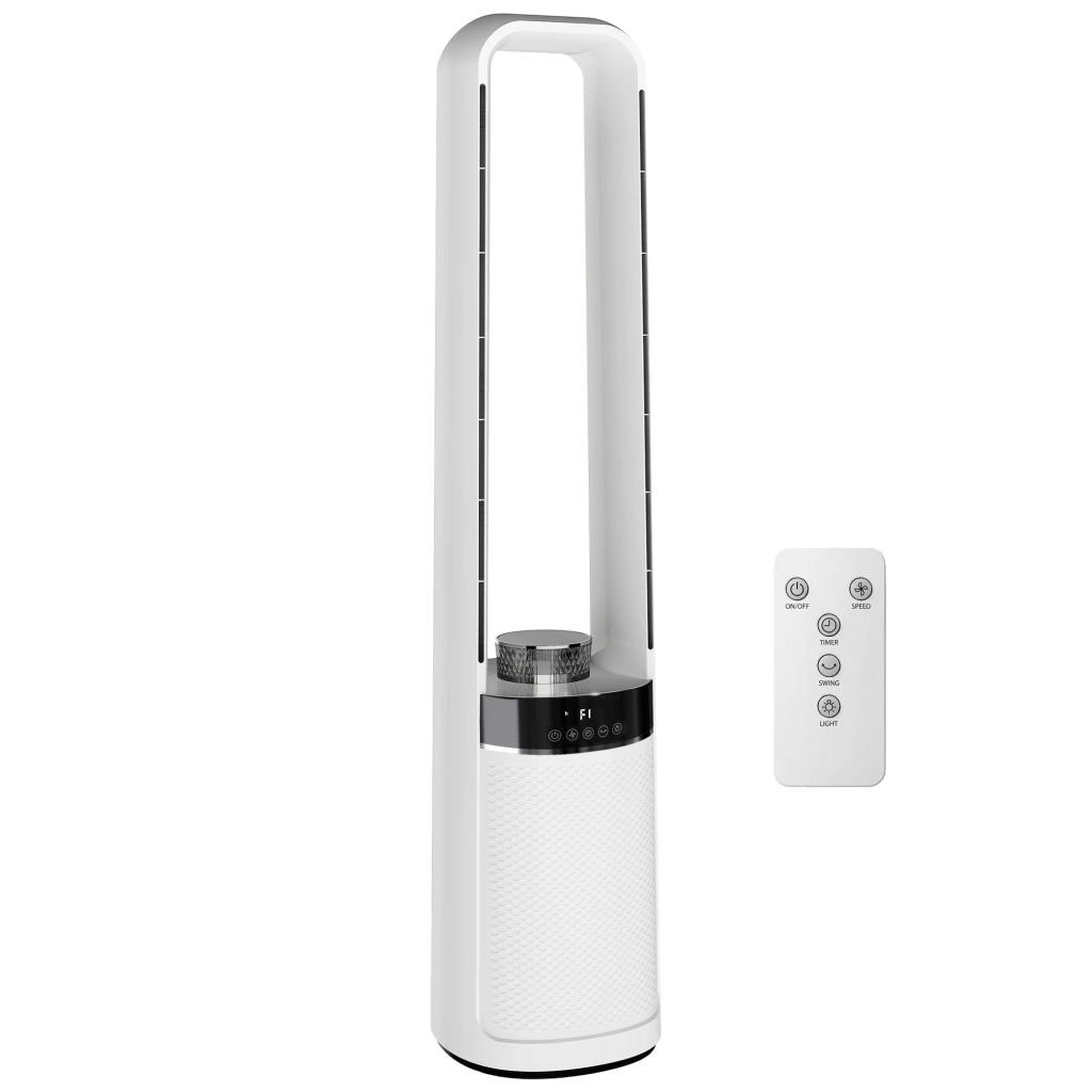 Ventilatore Torre Senza Pale 20,6x21,4x93,3 cm Silenzioso 36dB con Telecomando in ABS Bianco