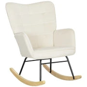 Poltrona Dondolo, Imbottitura Spessa, Schienale Largo, Legno di Faggio, Telaio in Acciaio, fino a 120 kg, Beige
