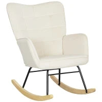 Poltrona Dondolo, Imbottitura Spessa, Schienale Largo, Legno di Faggio, Telaio in Acciaio, fino a 120 kg, Beige