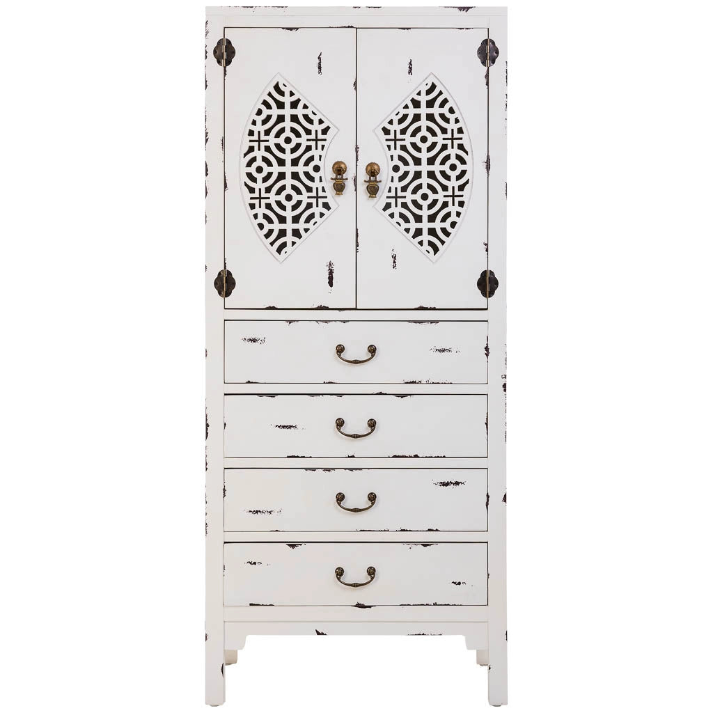 Mobiletto in legno con 4 cassetti e 2 ante, bianco, 60x40x140h cm